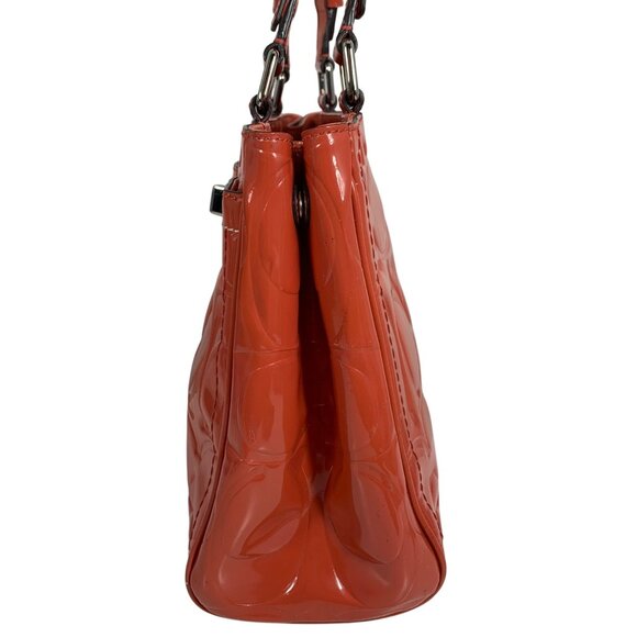 COACH Hampton Orange Patent Embossed Leather Medium Carryall F14413 Shoulder Bag - Picture 2 of 16